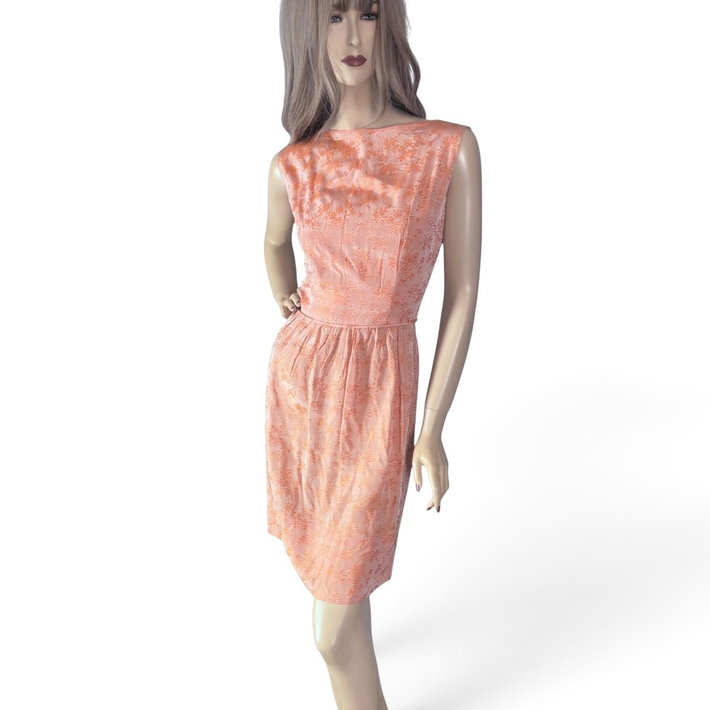 Vintage 1960s Orange Floral Jacquard Satin Mini Dress Size Small